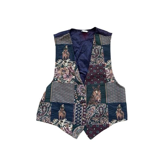 Vintage 90s Horse Tapestry Vest by Backroad Blues – Size L - Picture 1 of 5